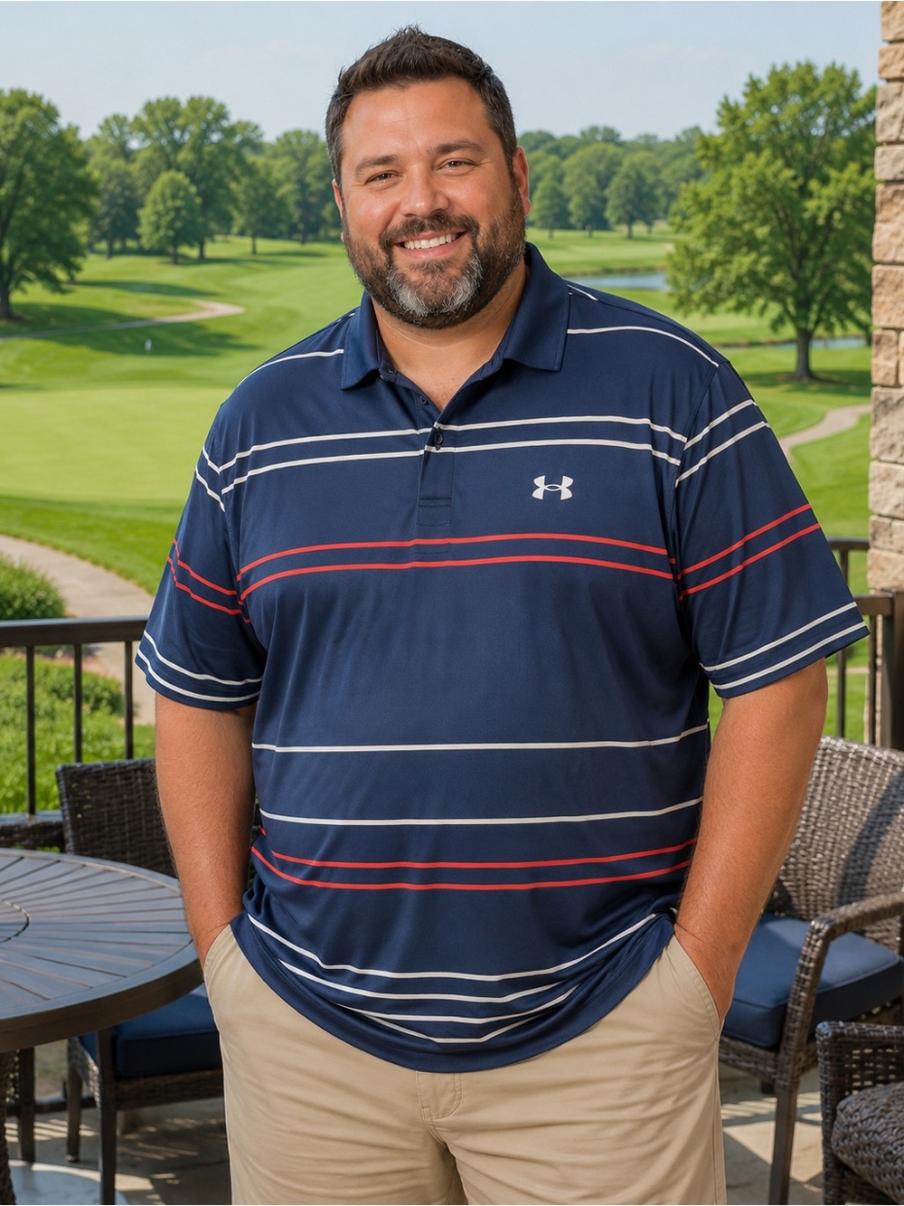Under Armour Navy Polo with White and Red Stripes